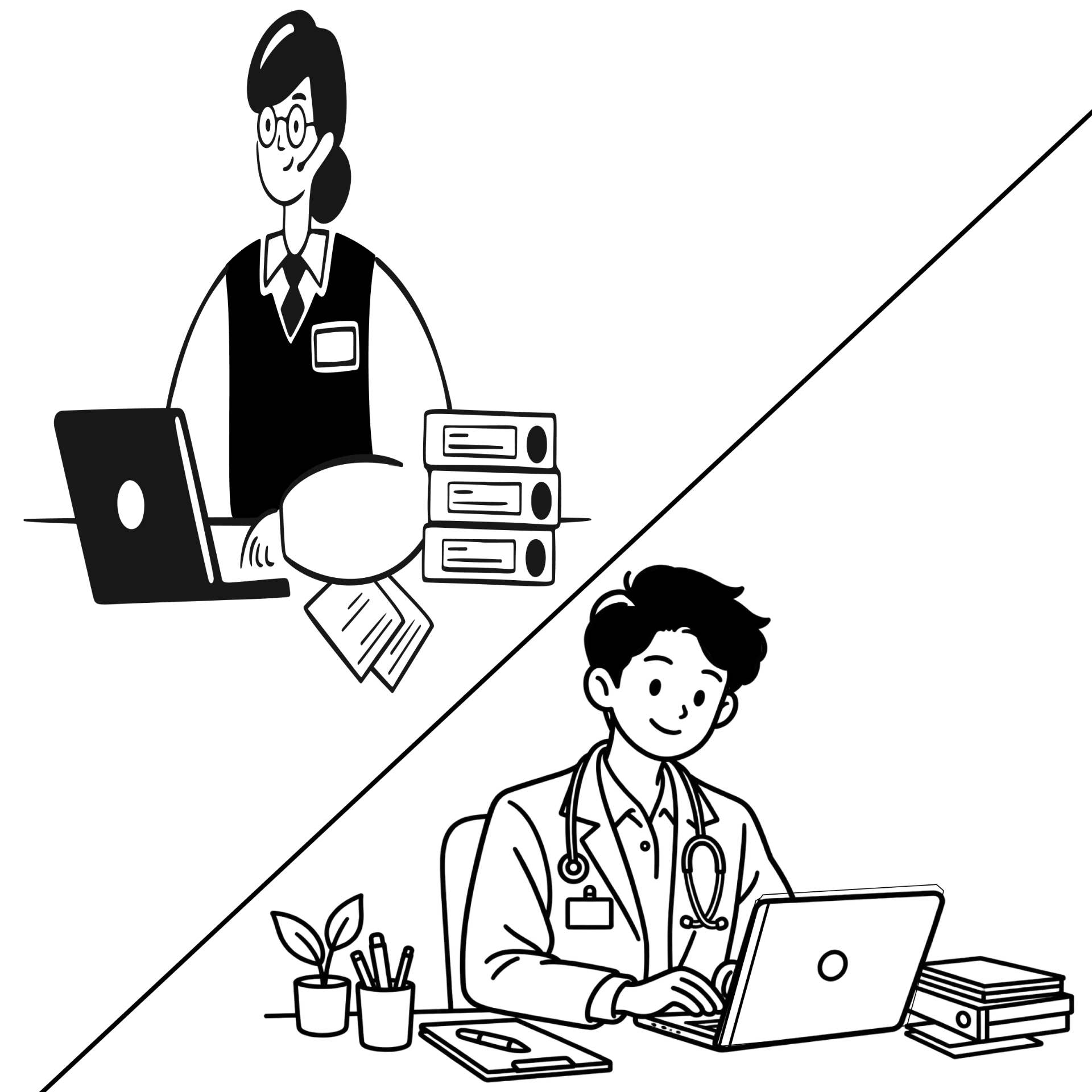 Doctor typing calmly on a laptop