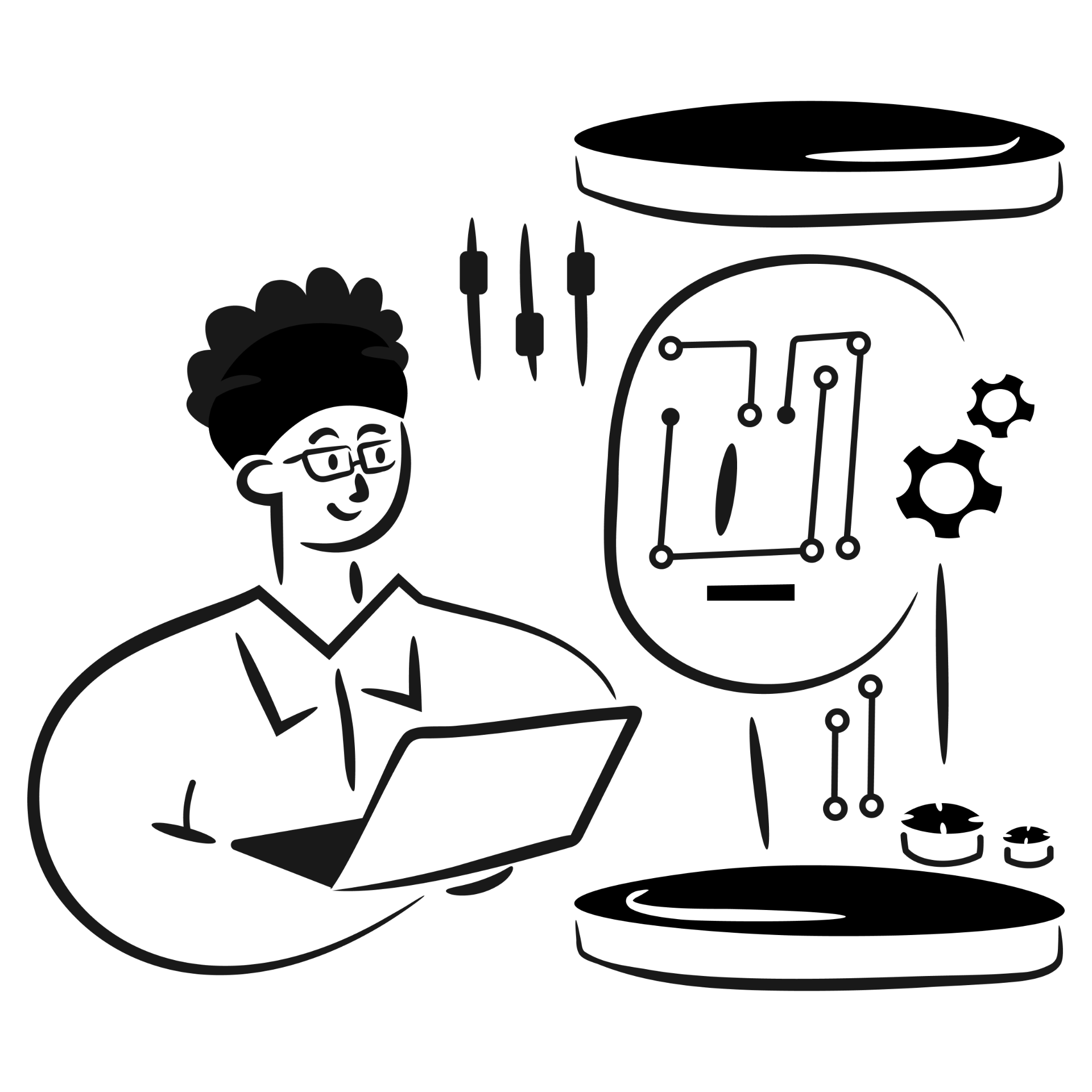 Person working on a laptop beside technical equipment