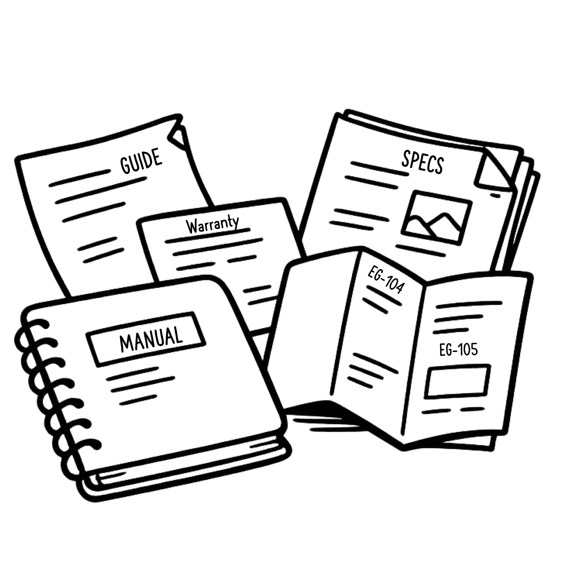 Scattered product documentation — manuals, guides, spec sheets